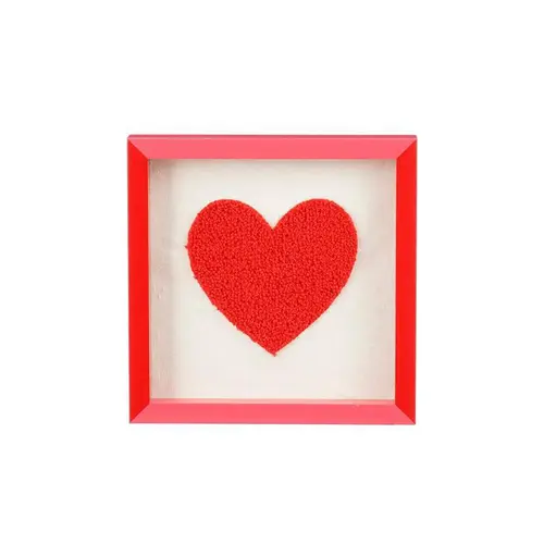 Décoration murale carrée avec cœur rouge - 17,5 x 17,5 x 2,5 cm