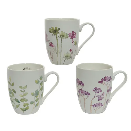 Mug en porcelaine blanche à fleurs 3 modèles assortis 8x11x10,5 cm