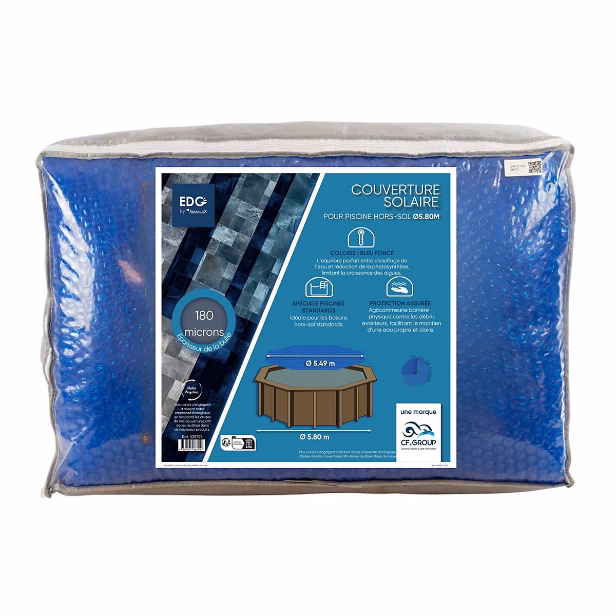 Piscine et spa – Bâche Solaire Diam 521 Bleue Foncée 180 Microns pour piscine autoportante Diam 549
