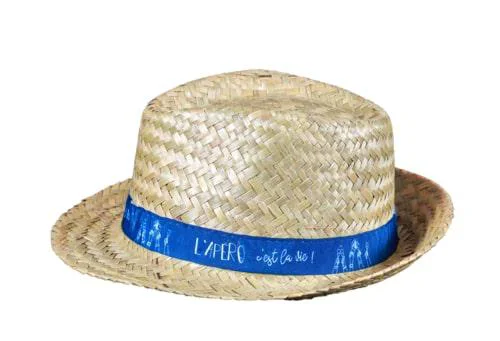 Chapeau Ernest en paille naturelle avec bandeau bleu Cav Service - 26 x 29 x 12 cm