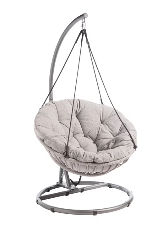 Chaise suspendue en acier anthracite et coussin gris clair Ovo - Ø 105 x H 196 cm
