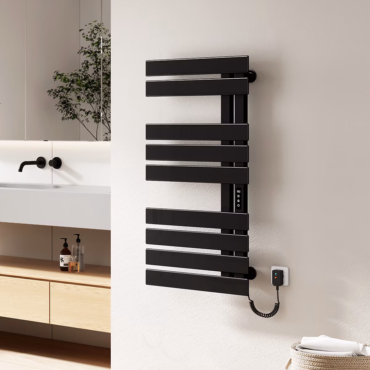 EMKE Sèche – serviettes Électrique Salle de Bain WiFi 1000 × 500 mm 320W, Noir, Chauffe, serviettes Électrique
