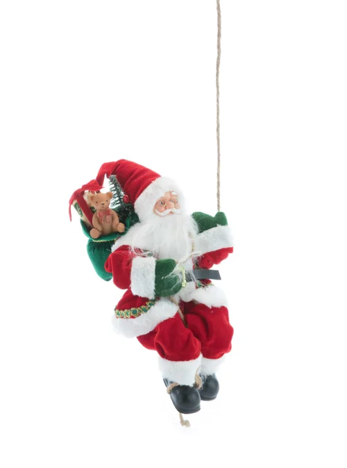 Père Noël traditionnel en tissu rouge et vert grimpeur - 30 cm
