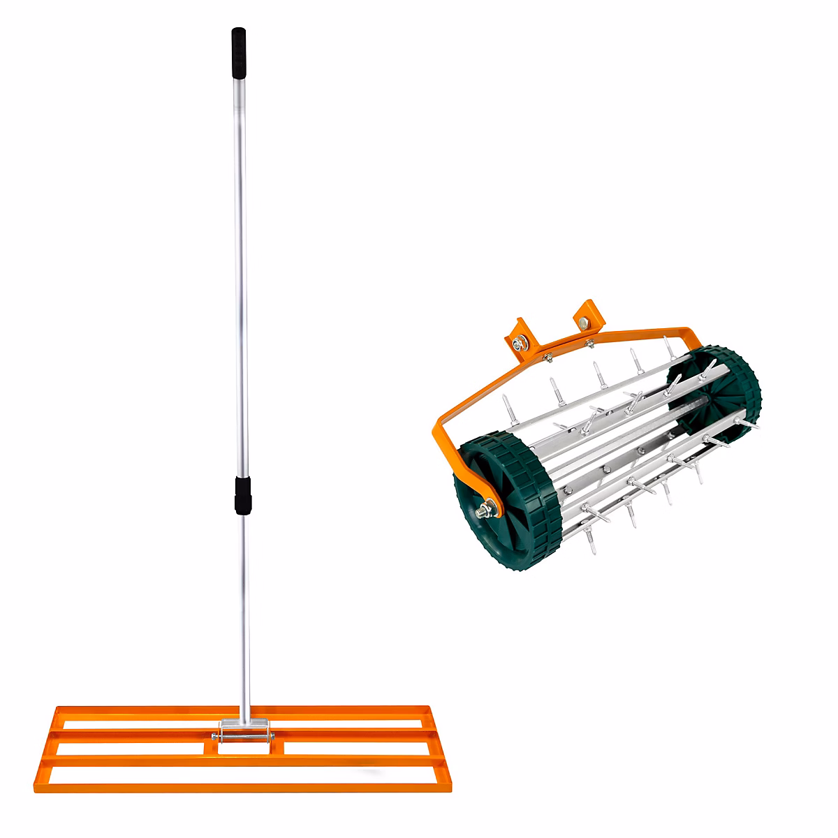 Ensemble 2-en-1 Scarificateur et Niveleur de Pelouse de 100 cm – Orange