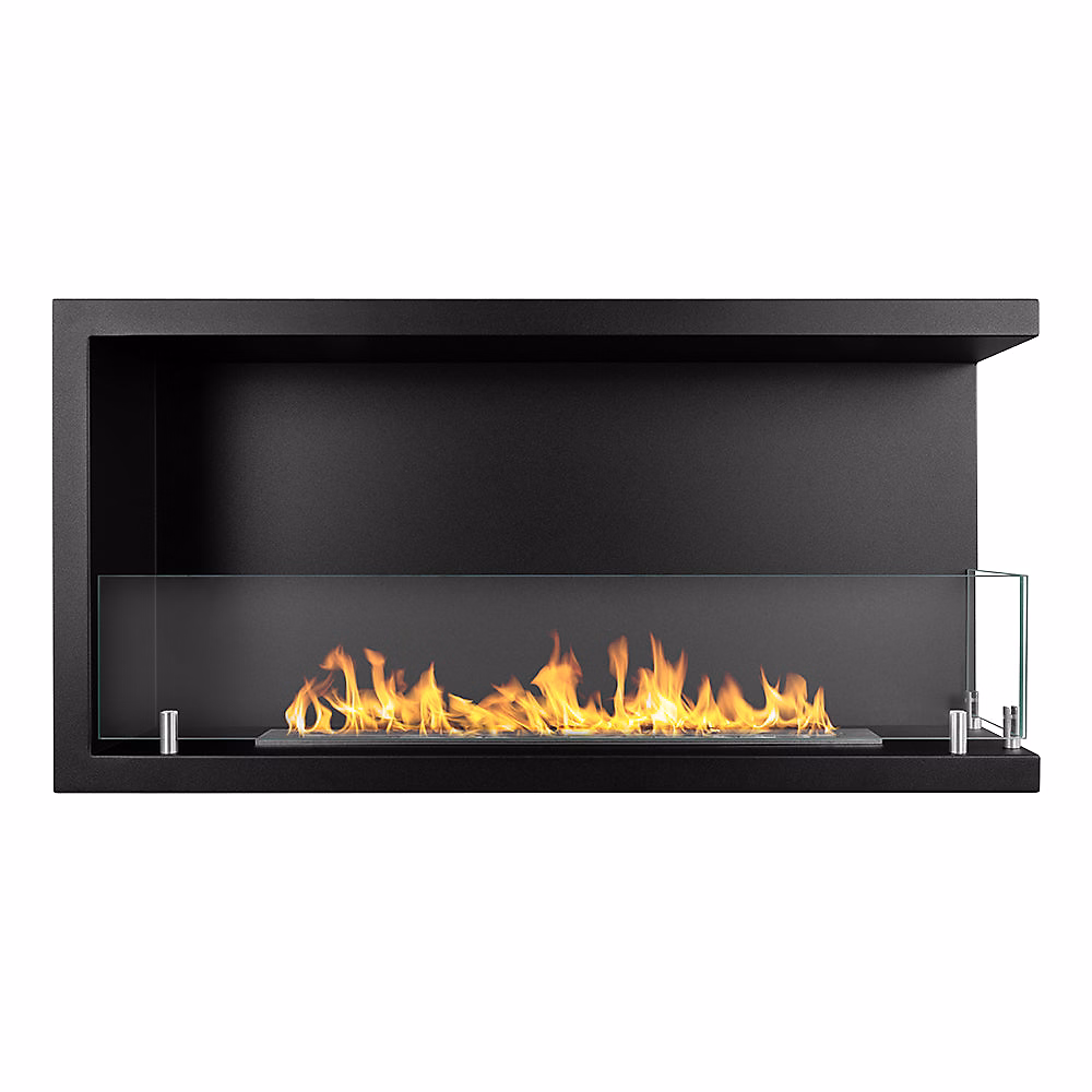 Cheminee bioethanol encastrable angle Frankystar SUTRI 90 DX 90 × 45 cm noir mat