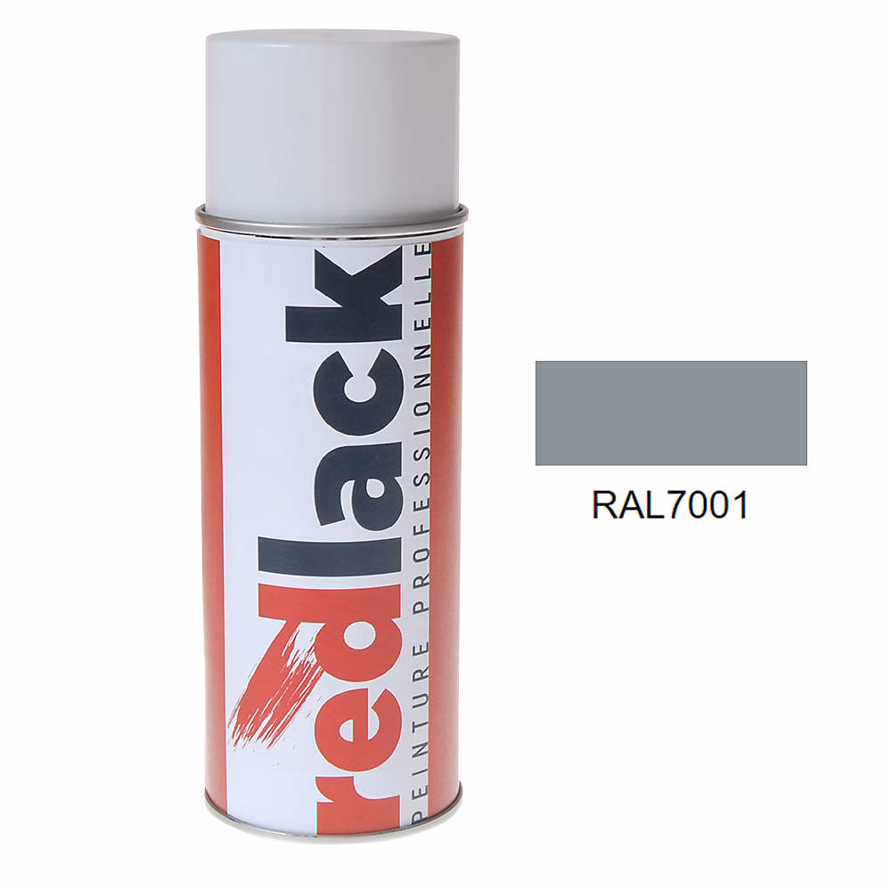 Bombe de peinture Aérosol – spray, 400ml, RAL 7001 Gris argent, Satiné, multisupport, Redlack, RAL7001