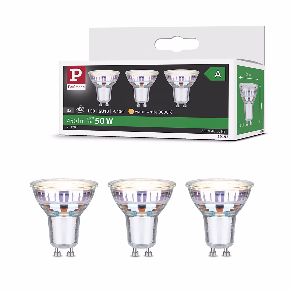 Efficient-Line Standard 230 V Réflecteur LED GU10 Kit de 3 3 × 450lm 3 × 2 – 5W 3000K Argent