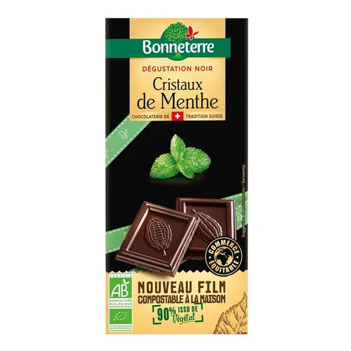 Chocolat noir cristaux de menthe Bonneterre - 90 g