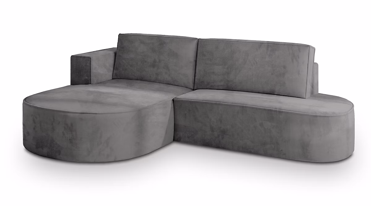 Canapé d'angle cortio gris en velours avec fonction de couchage | Canapé