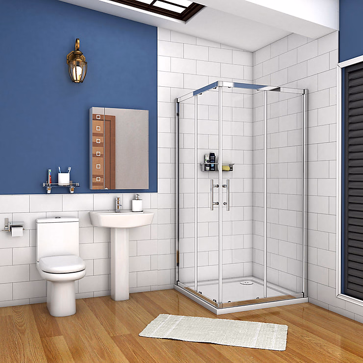 Cabine de douche coulissante – Verre anticalcaire 6 mm | Accès par angle | Poignée en acier inox chromé | 120 × 90 × 195 cm