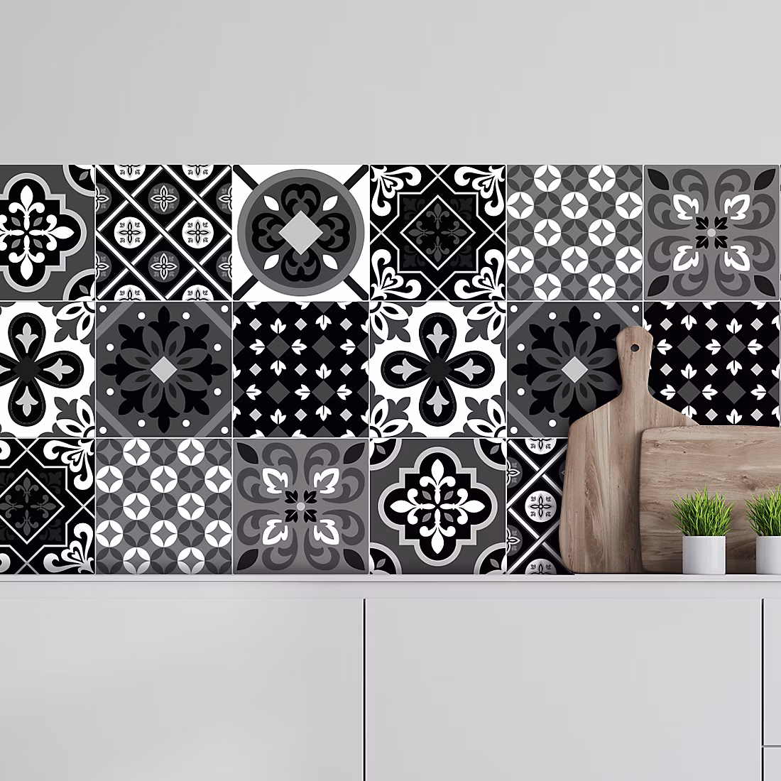 Crédence adhésive carreaux de ciment noir et blanc 50 × 200cm