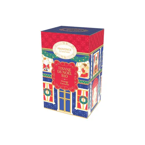 Tisane de Noël orange cannelle bio Provence d'Antan - 30,6 g dans une boîte ronde avec couvercle