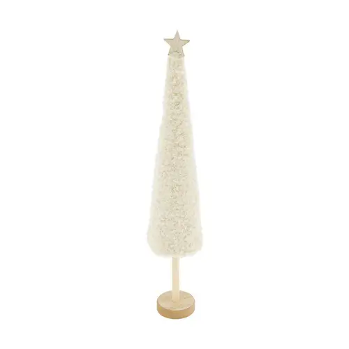 Arbre de Noël sur pied avec tissu blanc cassé Teddy - Ø 7 x H 37 cm