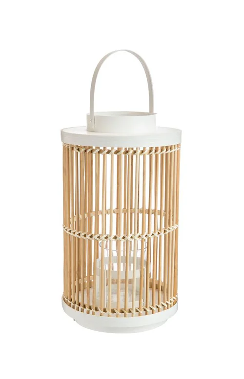 Lanterne lignes bicolore coloris beige en bambou - 20 x 20 x 35 cm