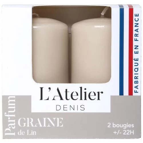 Bougies cylindriques beige parfum lin L’Atelier de Denis - L’étui de 2
