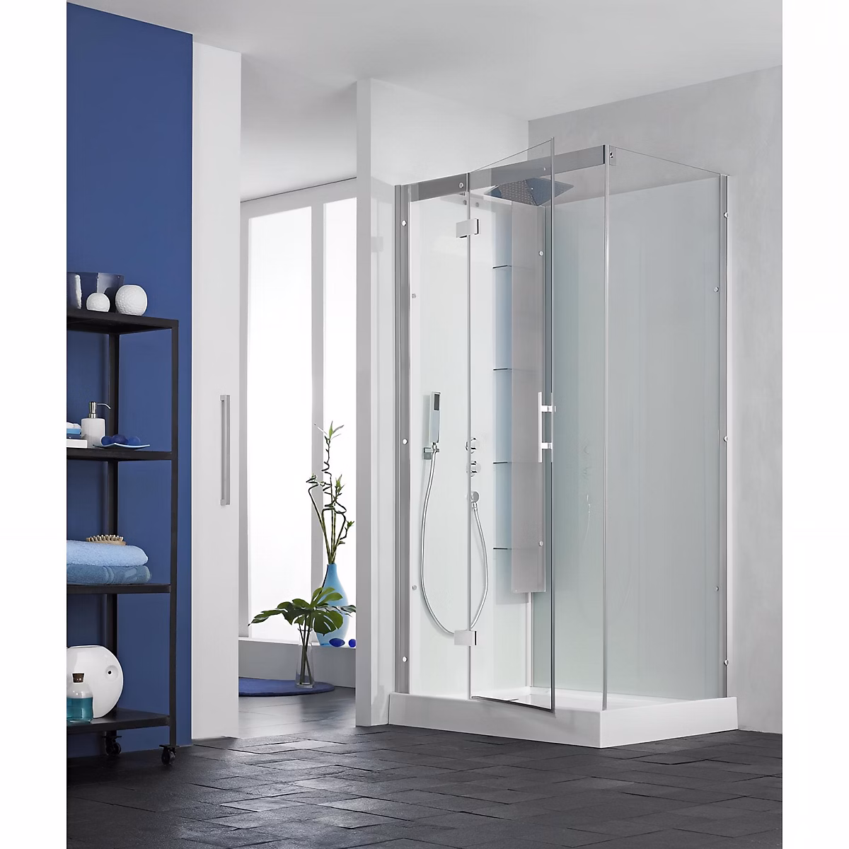 Cabine de douche KINEDO HORIZON 110x81 hauteur receveur 12 – 5cm thermostatique finition acier