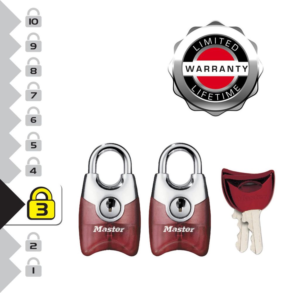 Master lock 4630EURTAST Pack de 2 Cadenas Fusion à Clé et Anse Protégée, Couleur Aléatoire, 4,4 x 2 x 1,4 – 4630 mm 3 mm