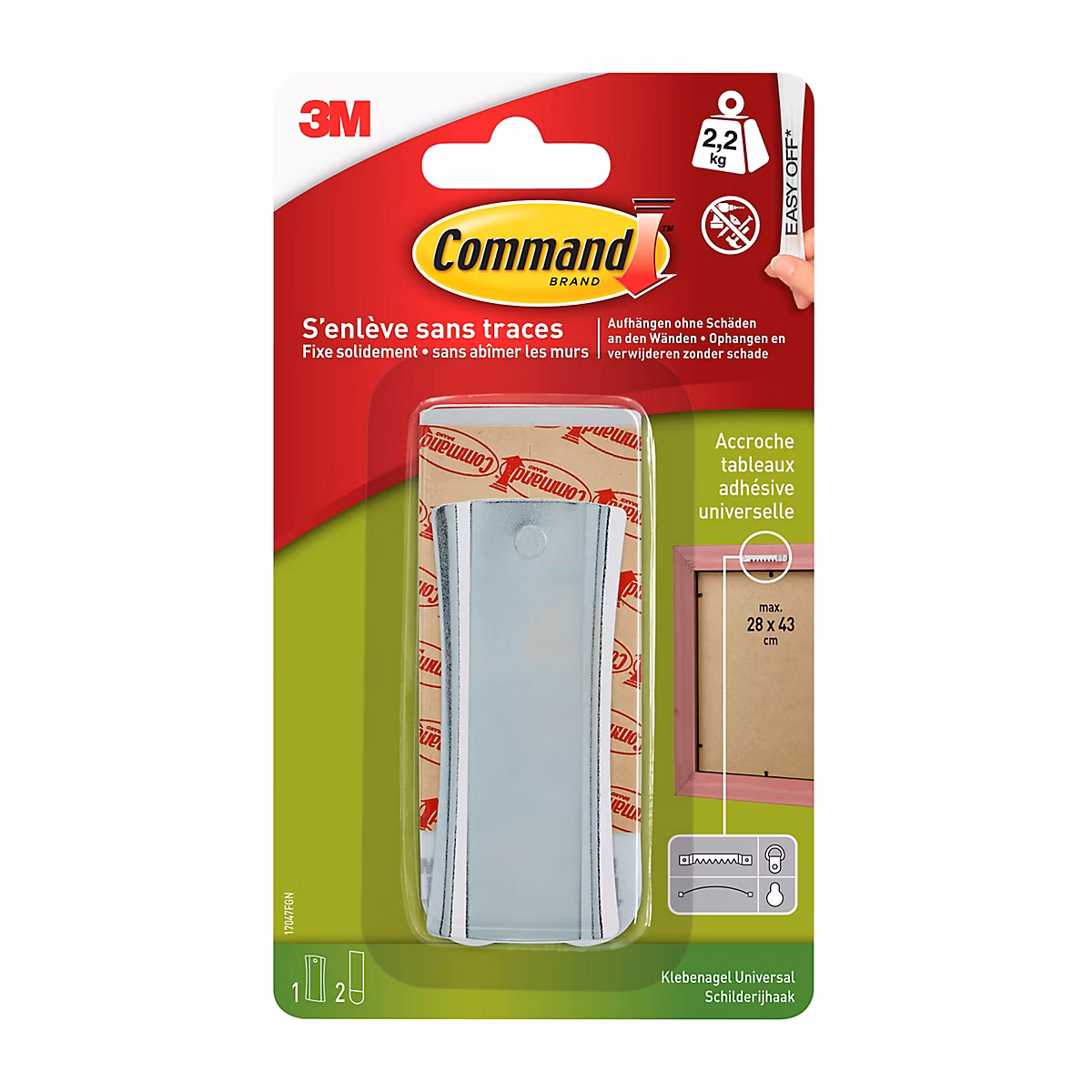 Décoration murale et accessoires déco – Accroche tableaux adhésive universelle Command 1 crochet + 2 grandes languettes