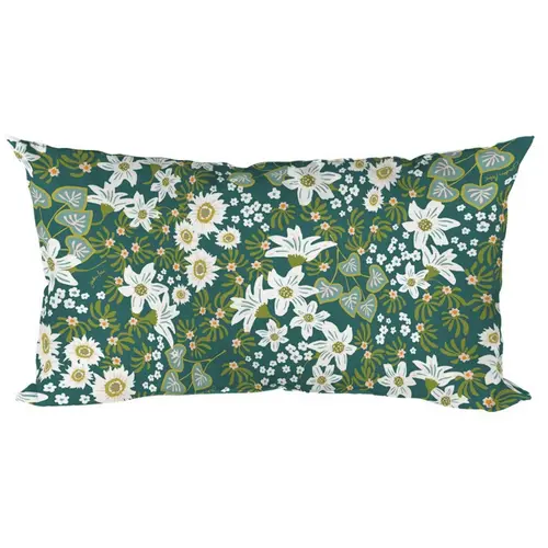 Coussin déco en polyester/coton fleuri vert Elégantes - 50 x 30 x 15 cm