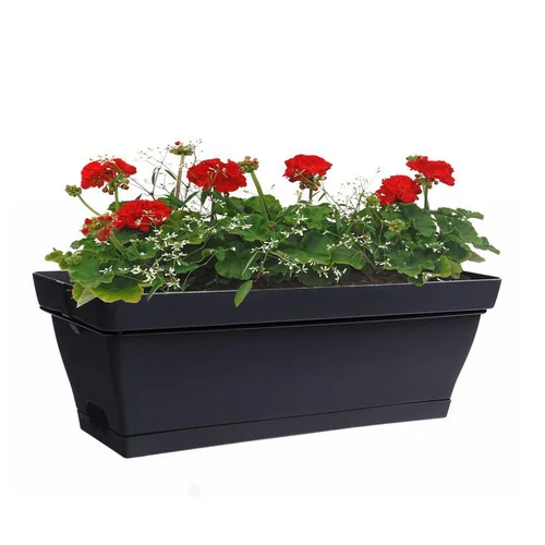 Jardinière en plastique anthracite avec soucoupe clipsée et support Eda Poetic Roméo – 49 x 28 x 19 cm