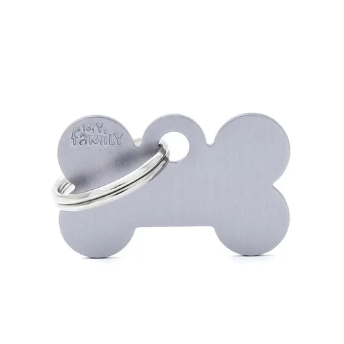 Médaille basic petit os pour chien en aluminium gris