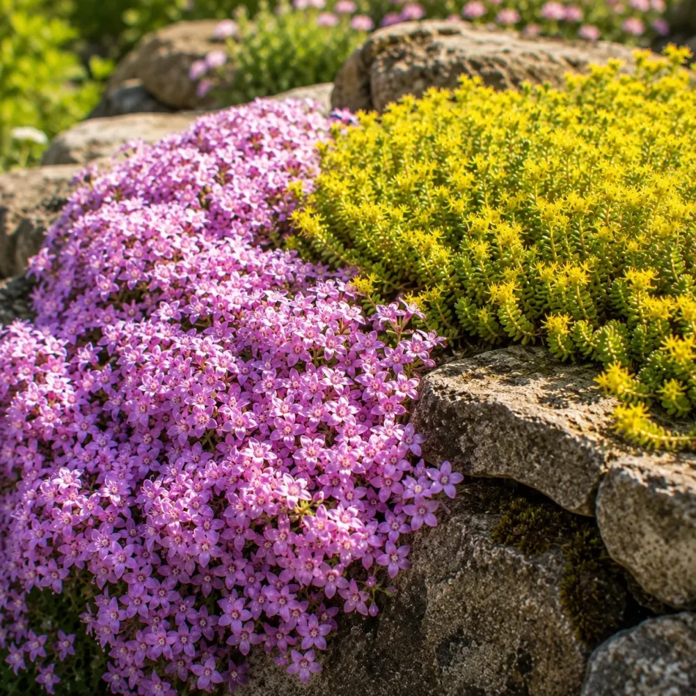 4 vivaces couvre-sol pour rocaille Sedum acre, Phlox subulata McDaniel's Cushion