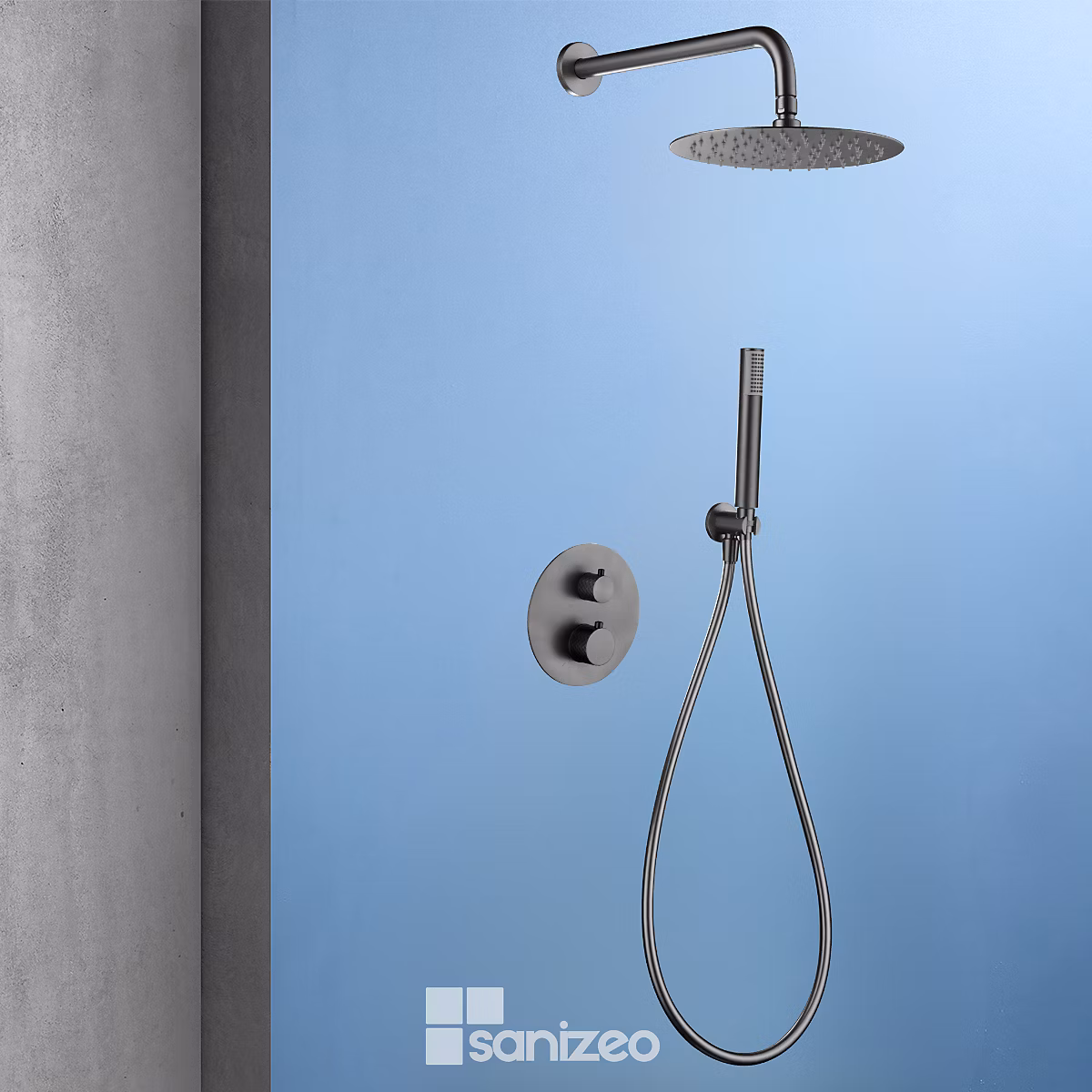 Colonne de Douche Encastrée Thermostatique Anti – Calcaire Black Gun Métal IMEX GENOVA GTG053/BGM