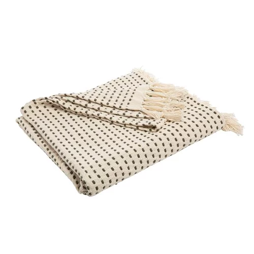 Plaid frangé en coton écru surpiqué noir 170x130 cm