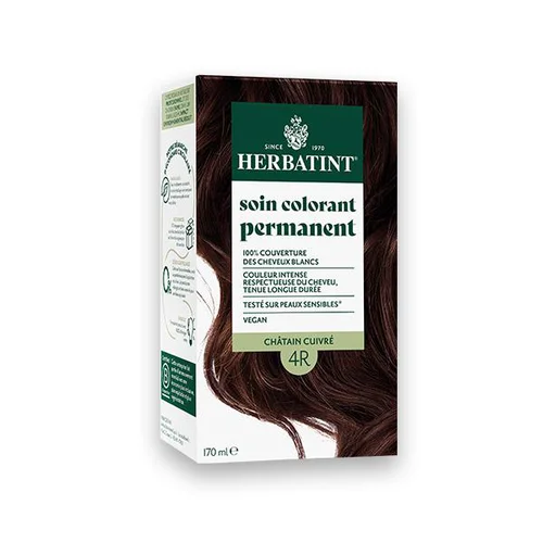 Coloration permanente pour cheveux châtain cuivré 4R aux extraits végétaux biologiques vegan Herbatint - 170 ml