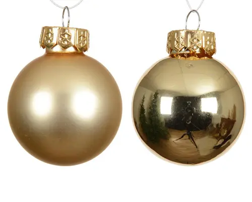 Ensemble de 16 boules en verre brillant et mat or clair - Ø 3,5 cm