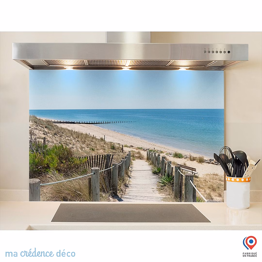 Crédence cuisine fond de hotte Sud ouest – plage1, Alu composite, L 90 cm x H 60 cm, MaCrédenceDéco
