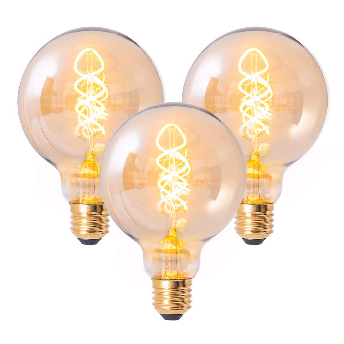 Ampoules LED 'DILLY' set de 3 avec douille E27 – 4 Watt D: 9,5cm, en métal et verre, ambre