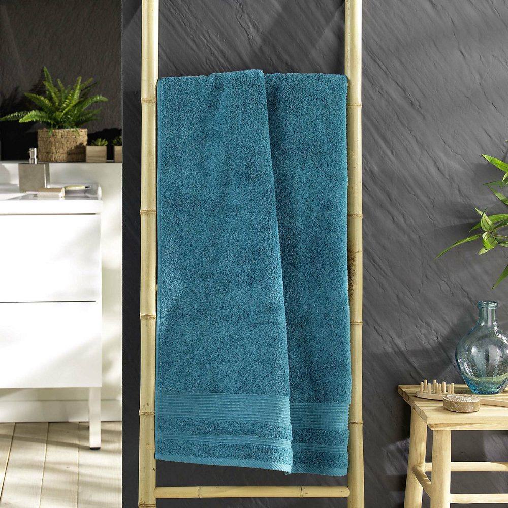 Drap de Douche 70 × 130 cm Éponge Unie Tendresse Bleu paon 600g/m²