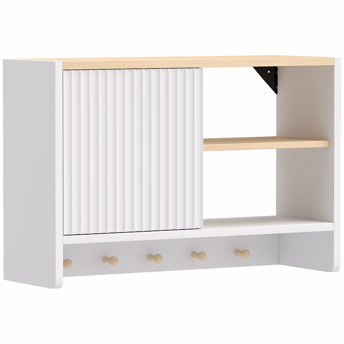 Meuble de salle de bains – Armoire murale salle de bain rangement porte crochets bois blanc chêne