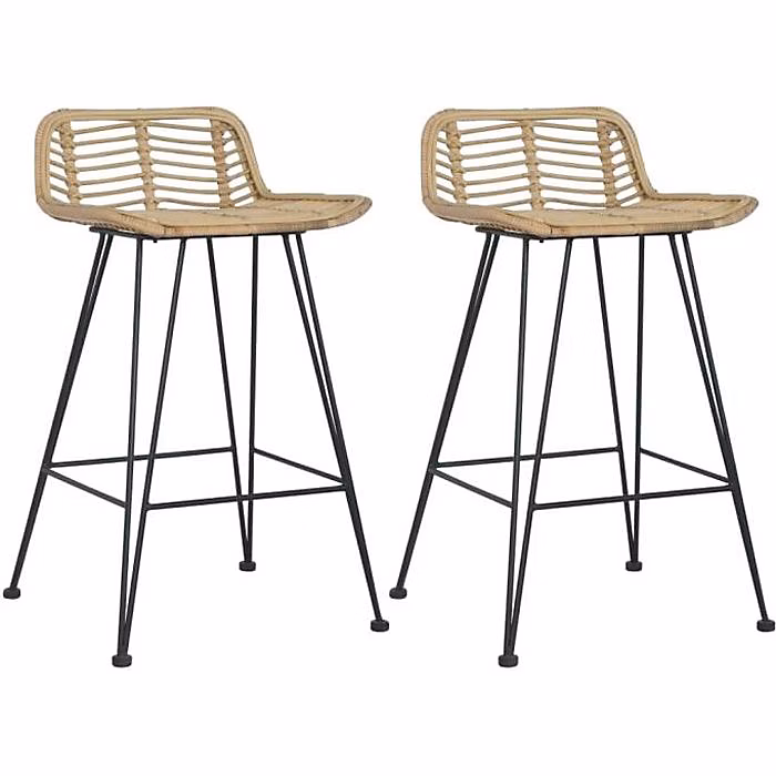 Chaises de bar – vidaXL, Lot de 2, Rotin naturel, Beige, 46 × 48 × 79 cm