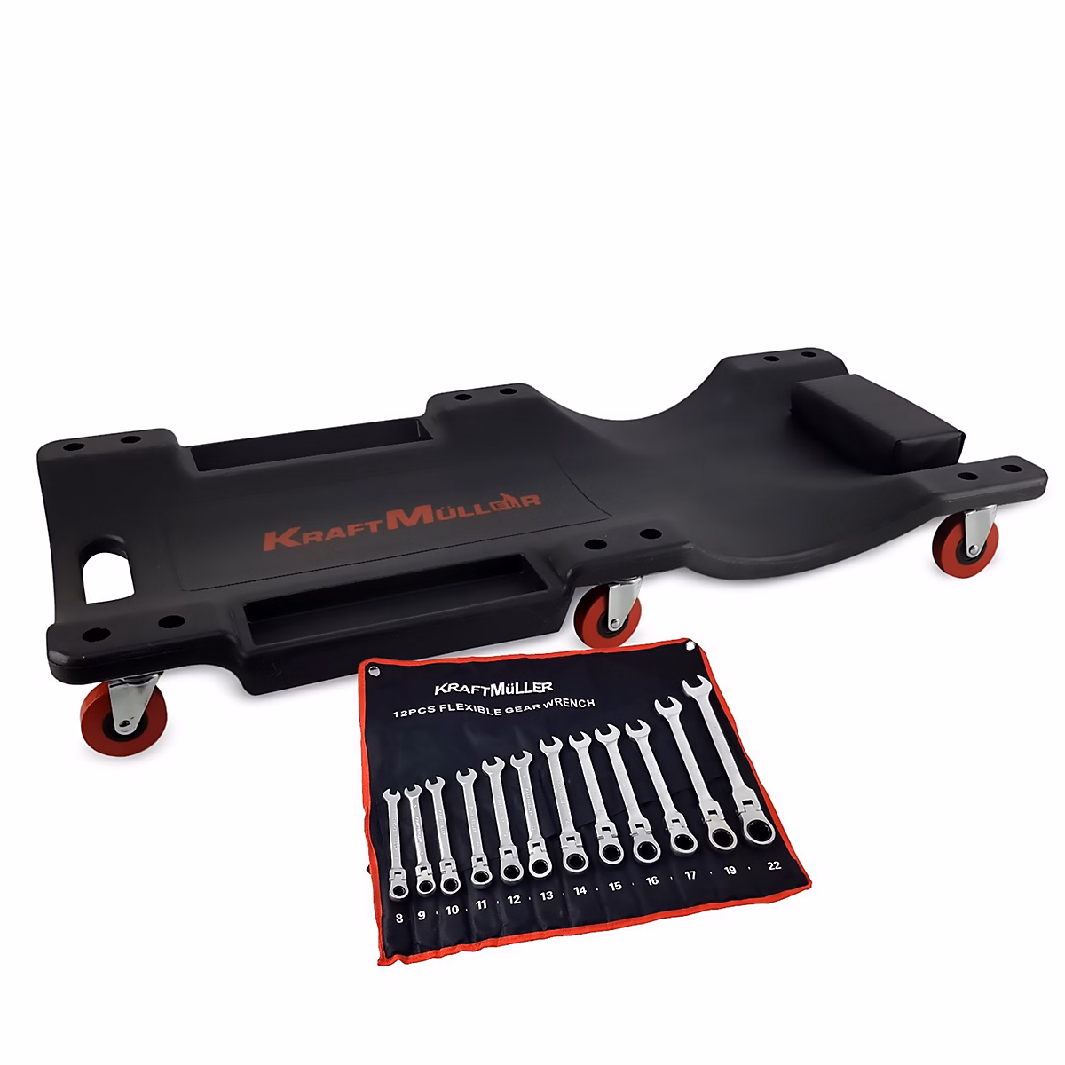 Chariot de visite Kraft Müller | Set pour Mécanicien – vidange véhicule – Jeu de clés à cliquet Kraft Müller KM 12PCS FLEX