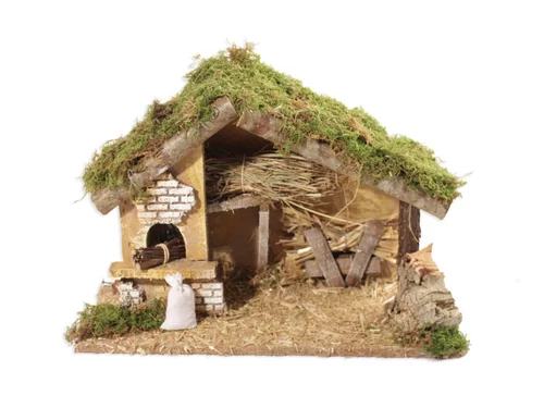 Crèche Vide avec Grange et Four Electrique 36x14x26 cm Bois Multicolore