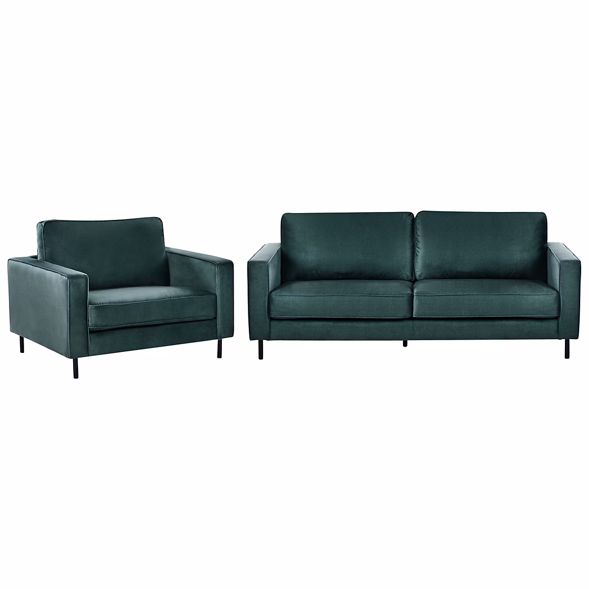 Canapé et fauteuil – Ensemble de salon 4 places SAVALEN Velours Vert foncé
