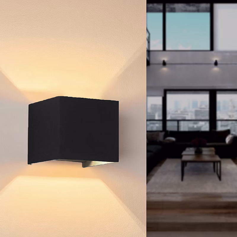 Applique Murale Noire Design LED 6W IP54 Carré | Blanc Chaud 2300K – 3500K – SILAMP