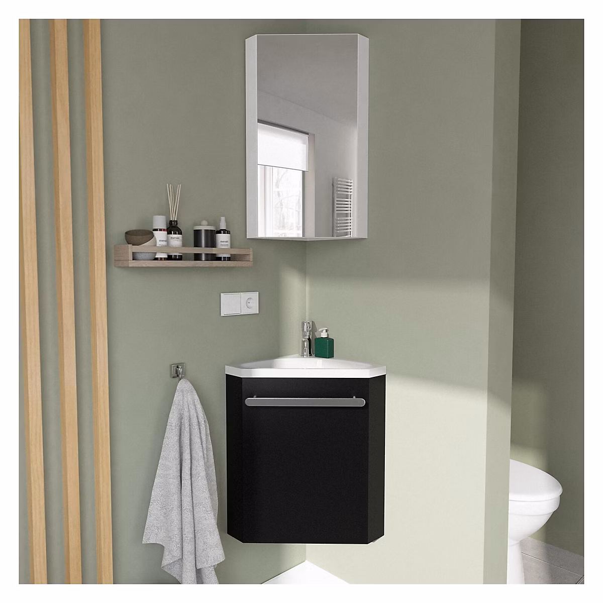 Ensemble lave – mains d'angle SKINO + vasque + armoire de toilette