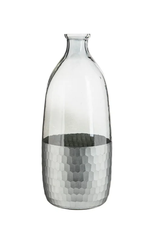 Vase décoratif soliflore bi matière coloris bleu en verre - 32 x 13,5 x 13,5 cm