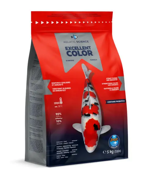 Nourriture complète premium pour koïs de minimum 15 cm de long Aquatic Science Excellent Color - Taille M sac de 5 kg