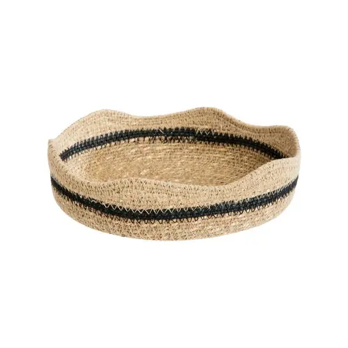 Corbeille bicolore à bord vague en osier naturel/brun moyen modèle - 23 x 23 x 7 cm
