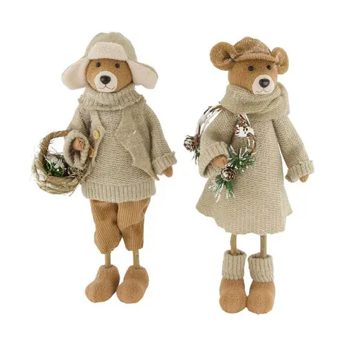 Figurine ours en balade en coton brun et beige - 18 x 10 x 31 cm
