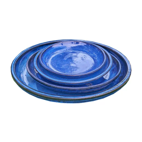 Soucoupe en terre cuite émaillée bleue Poterie du Bousquet Costa - Ø 24 x H 3 cm