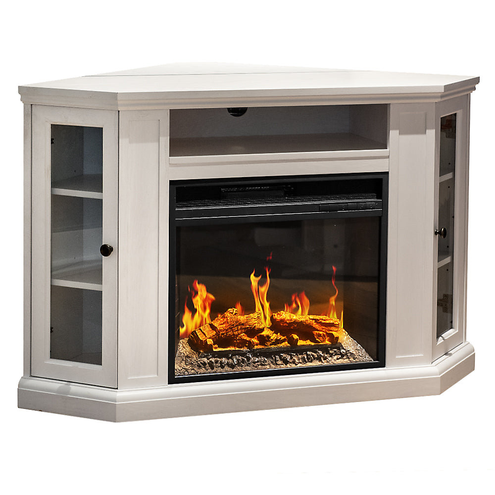 Cheminée Électrique D'Angle Madison Sur Pied En Bois Blanc – L126Xp78Xh83