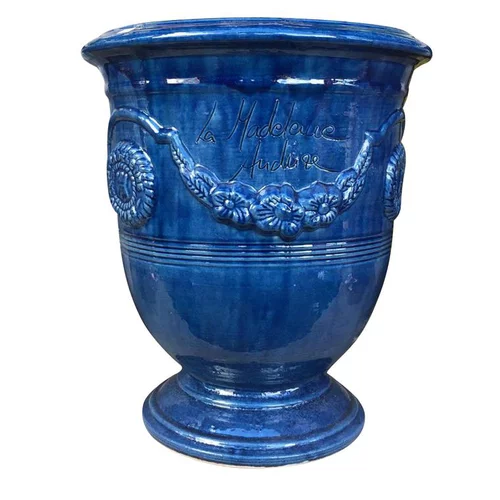 Vase Anduze bleu en terre cuite émaillée H 38 x Ø 43 cm