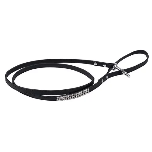 Laisse pour chien noire simili cuir Strass Petmini Wouapy – 10 mm x 1,2 m