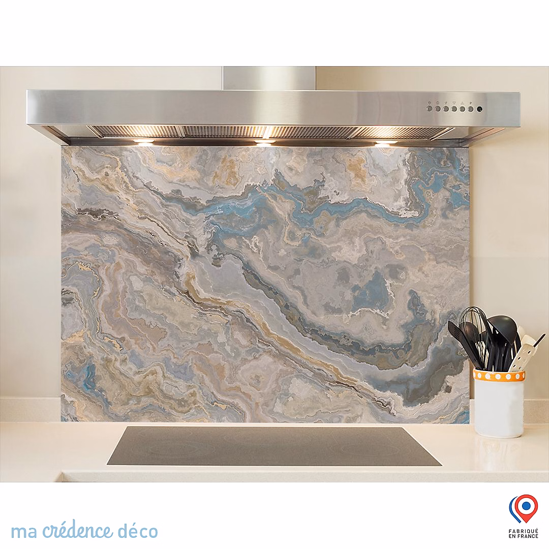 Crédence cuisine fond de hotte Marbre Illustration – Verre trempé, L 70 cm x H 60 cm, MaCrédenceDéco