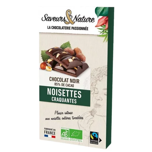 Chocolat noir 85% noisettes entières bio Saveurs et Nature - 100 g